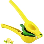 abordables Utensilios de cocina y gadgets-Exprimidor de lima limón 2 en 1 - exprimidor de mano exprimidor de limón - exprimidor de cítricos manual de extracción máxima (atolón amarillo y azul vibrante)