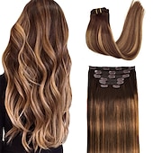 abordables Extensions à Clips-A Clipser Extensions de cheveux Cheveux Naturel humain 7 pièces Pack Droit soyeux Noir Extensions de cheveux