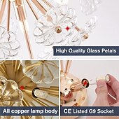 billiga Globdesign-kristallkronor koppar guld konst taklampa glas blomma konstnärlig lämplig för dekorativ belysning av sovrum garderob kök vardagsrum korridor