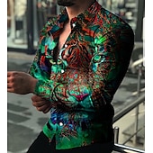 abordables Diseño Geométrico-Hombre Animal Tigre Diseño Geométrico Camisa Abotonar la camisa Manga Larga Moda Design Casual Exterior Vacaciones Festivos Otoño invierno Cuello Impresión 3D Abotonar Amarillo Rojo Azul Marino Azul