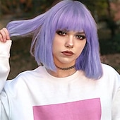 economico Parrucche da festa-la casa del gufo amity blight parrucche parrucche viola bob parrucca viola liscia con frangia parrucche bob corte parrucca bob lunga fino alle spalle capelli sintetici per donne parrucca cosplay