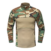 cheap Men&#039;s Active Tees &amp; Tanks-Men&#039;s Combat Shirt Tactical Military Shirt Camo / Camouflage Long Sleeve Outdoor Summer Autumn Breathable Multi-Pockets Quick Dry Sweat wicking Top Cotton Hunting Military Training Combat Jungle