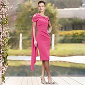 economico Lunghezza del tè-Abito A-Line Madre della Sposa Ospite di Matrimonio Elegante Collo Gioiello Lunghezza Ginocchio Stretch Chiffon Manica 3/4 Lunghezza con Drappeggio Laterale 2025 misura personalizzata gratuita
