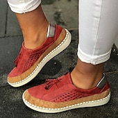 Χαμηλού Κόστους Γυναικεία Sneakers-γυναικεία casual κόκκινα slip-on sneakers με πλέγμα που αναπνέει και λεπτομέρεια από φελλό για καθημερινή άνεση