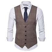 baratos Gilets-Homens Colete Casamento Trabalho O negócio Diário Negócio Casual Inverno Bolsos Poliéster A Prova de Vento Secagem Rápida Xadrez Não Trespassado Decote V Normal Cinzento Claro Cinzento Escuro Café