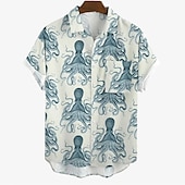 cheap Ocean Print-Men&#039;s Animal Tropical Octopus Shirt Summer Hawaiian Shirt Aloha Shirt Short Sleeve Shirt Turndown Fashion Designer Casual Street Daily Holiday Black Blue Beige 3D Print S M L