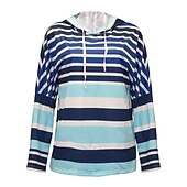 billige Sport hettegenser-dame hettegenser sweatshirt pullover aktive sportsklær stripet fritidssport hette hette snøring print lange ermer blågrønn høst &amp;amp; vinter