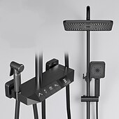 cheap Outdoor Shower Fixtures-Shower Faucet,Rainfall Shower Set Piano Digital Intelligent Brass Bathroom Faucets Hot Cold Waterfall Tap Rainfall Gray/White/Black Shower System