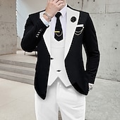 abordables Costumes de Retour-Pour des hommes Mariage Soirée Costumes Cranté Kaki foncé Noir + beige Couleur Unie Coupe sur mesure 3 pièces Simple boutonnage un bouton