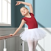 cheap Kids&#039; Dancewear-Kids&#039; Dancewear Ballet Skirts Pure Color Splicing Tulle Girls&#039; Training Performance Cap Sleeve High Cotton Blend Tulle