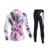 voordelige Dameskleding sets-Dames Wielrenshirt met strakke wielrenbroek Lange mouw Bergracen Wegwielrennen Rood / Wit Zwart / rood Flora Botanisch Fietsen Ademend Sneldrogend Spandex Sport Flora Botanisch Kleding