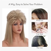 economico Parrucche storiche-Parrucche Beehive parrucca mullet capelli metallo biondo mullet parrucca anni &#039;70 con frangia festa disco parrucche lunghe ricce per uomini donne per uomo donna signore hippie anni &#039;80 &#039;90 festa