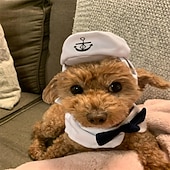 abordables Disfraces-ropa para mascotas ropa perro gato sombrero traje de marinero traje azul marino traje de vela capa