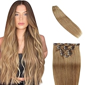 cheap Clip in Hair Extensions-Clip In Hair Extensions Human Hair 8pcs Pack Straight Natural Color Hair Extensions