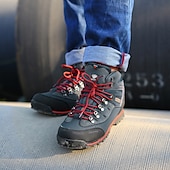 abordables Botas de montaña-Botas de senderismo impermeables para hombre con cordones rojos: calzado de exterior duradero para terrenos difíciles