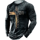 ieftine Tricouri vintage-Bărbați Crucea Templieră Imprimeu Grafic Σταυρός Tricou Tricouri grafice tricou învechit Manșon Lung Tricou Tipărire 3D Stil Nautic Cămașă Epocă Designer Ușor În aer liber Zilnic Concediu Negru