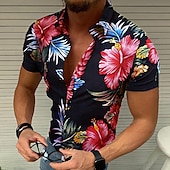 economico Stampa Floreale-Per uomo Floreale Pop art Fiori tropicali Camicia Camicia hawaiana Camicia Aloha Manica corta Camicia Collo ripiegabile Originale Informale Esterno Feste Informale Nero / Rosso Blu Viola S M L