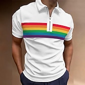 billiga Mäns mönstrade pikétröja-Herr Regnbåge Hawaiian pikétröjor Golftröja Kortärmad Polotröjor Skjortor med krage Ledigt Standkläder Semesterkläder Tropical Wear Festkläder 3D-utskrift Quarter Zip Polo Svart Olivgrön Vit