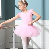 cheap Kids&#039; Dancewear-Kids&#039; Dancewear Ballet Skirts Pure Color Splicing Tulle Girls&#039; Training Performance Cap Sleeve High Cotton Blend Tulle