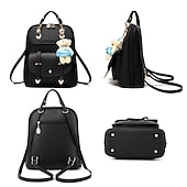 ieftine Genți de cărți-posetă rucsac pentru femei genți de umăr din piele de capacitate mare mini rucsac drăguț pentru fete, negru, cadou înapoi la școală