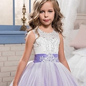 cheap Flower Girl&#039;s Dresses-Flower Girl Dress Girls&#039; Dress Lace Dress Formal Dress Princess Dress Formal Performance Wedding Elegant Vintage Princess Lace Bow Floral Sleeveless Crew Neck White Pink 4-13 Years