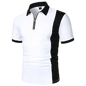 preiswerte Urlaub-Herren Hemd Lässiges Hemd Outdoor Casual Viertel Postleitzahl Kurzarm Modisch Einfach Kurve Wellen Zip Farbblock Ganzjährig Regular Fit Schwarz / Weiß Hemd