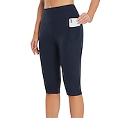 cheap Yoga Leggings &amp; Tights-Women&#039;s Yoga Pants Side Pockets Butt Lift Tummy Control High Waist Pilates Gym Workout Running Capri Leggings Bottoms Solid Color Black White Dark Navy Sports Activewear High Elasticity Skinny