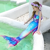 abordables Maillot de bain sirène-Enfants Fille Trois pièces Maillots de bain sirène Maillot de Bain Plage Natation Bloc de couleur à imprimé arc-en-ciel Actif Imprimer Maillots de bain 3-10 ans Eté Rose Claire Rose poussiéreuse
