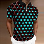 cheap Men&#039;s Geometric Polo-Men&#039;s Graphic Zip Polo Shirts Golf Shirt Short Sleeve Polo Shirts Collared Shirts Casual Vacation Wear Rave Wear Party Outfits 3D Print Quarter Zip Polo Red Blue Purple