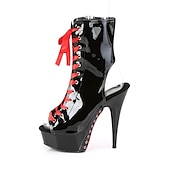 cheap Dance Boots-Women&#039;s Dance Boots Pole Dancing Shoes Tango Shoes Party Practice Sexy Shoes Stilettos Ankle Boots Platform Lace-up Slim High Heel Peep Toe Zipper Adults&#039; Black