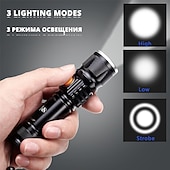 abordables Linternas-linterna led recargable súper brillante con cabeza de carga usb trasera linterna impermeable con zoom luz portátil 3 modos de iluminación batería incorporada