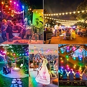 baratos Plug String Lights-Globo corda luzes 15m 15leds ao ar livre rgb mudança de cor 0.5w s14 edison lâmpadas de plástico inquebráveis ip65 à prova d'água com controle remoto adequado para quintal varanda café quintal jardim