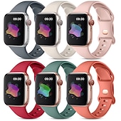 baratos Pulseiras de Apple Watch-Pacote com 6 Pulseira Esportiva Compatível com Pulseira Apple Watch 38mm 40mm 41mm 42mm 44mm 45mm 49mm Feminino Masculino Impermeável Silicone macio pulseira de substituição para Série iwatch Ultra 8