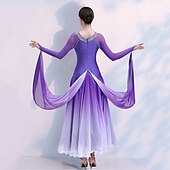 cheap Ballroom Dancewear-Ballroom Dance Competition  Dress Split Joint Crystals / Rhinestones Women&#039;s Training Performance Long Sleeve Mesh Spandex Chiffon