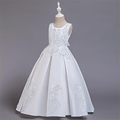 preiswerte Kleider für die Blumenmädchen-Blumenmädchenkleid Mädchen Kleid Abendkleid Party Kleid Hochzeit Party Besondere Anlässe Kuschelig Prinzessin Bestickt Schleife Einfarbig Ärmellos Rundhalsausschnitt Weiß Champagner 4-13 Jahre
