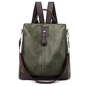 abordables Sacs à dos de Collège-Femme sac à dos faux cuir du quotidien Fermeture Etanche Couleur unie Noir Marron Vert