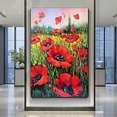 billiga Blom- och växtmålningar-handgjord oljemålning canvasvägg konst dekoration abstrakt kniv målning blommor röd för heminredning rullad ramlös osträckt målning