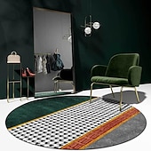 preiswerte Wohn- und Schlafzimmerteppiche-Runder Teppich mit Hahnentrittmuster, Bodendekor, rutschfester, saugfähiger Teppich für Eingangsbereich, Schlafzimmer, Wohnzimmer, Sofa, Heimdeko
