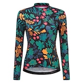 Women's Cycling Jersey Floral Botanical Long Sleeve Bike Jersey Top with 3 Rear Pockets Mountain Bike MTB Road Bike Cycling Quick Dry Reflective Strips Back Pocket Moisture Wicking Sports Green3