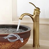 cheap Classical-Bathroom Sink Faucet,Antique Brass Traditional Style Single Handle One Hole Bath Taps with Hot and Cold Switch and Ceramic Valve