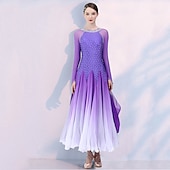 cheap Ballroom Dancewear-Ballroom Dance Competition  Dress Split Joint Crystals / Rhinestones Women&#039;s Training Performance Long Sleeve Mesh Spandex Chiffon