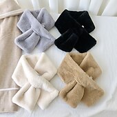 abordables Écharpes-Femmes hiver chaud épaissir écharpes couleur unie fausse fourrure en peluche col croisé écharpe élégant chaud accessoires de mode