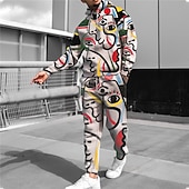 baratos Conjunto de Moletom 3D Masculino-Homens Gráfico Desenho Animado Abstrato 2pcs Conjuntos de moletom 3D Moletom Moletons Manga Longa Calças compridas Com Capuz Roupa de rua Roupa de Esporte Básico Desportos e Ar livre Casual Esportes