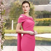 economico Lunghezza del tè-Abito A-Line Madre della Sposa Ospite di Matrimonio Elegante Collo Gioiello Lunghezza Ginocchio Stretch Chiffon Manica 3/4 Lunghezza con Drappeggio Laterale 2025 misura personalizzata gratuita