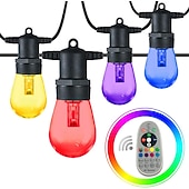 baratos Plug String Lights-Globo corda luzes 15m 15leds ao ar livre rgb mudança de cor 0.5w s14 edison lâmpadas de plástico inquebráveis ip65 à prova d'água com controle remoto adequado para quintal varanda café quintal jardim