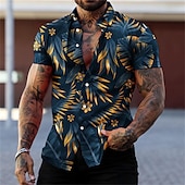 billiga Tropiska växter-Herr Grafisk Löv Tropiska växter Skjorta Hawaii skjorta Aloha skjorta Kortärmad Skjorta Nedvikt Mode Designer Ledigt Gata Dagligen Helgdag Röd grön Svart Svart / Purpur 3D-tryck S M L