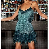 billiga Klänningar-Glada 20-talet 1920-talet Flapper-klänning Klänningar Den store Gatsby Tofs Fjäder Tofs Fjädrar Dam Maskerad Bröllop Bröllopsgäst Fest / afton Vuxen Klänning Hemkomstklänningar
