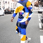 abordables Patrón 3D-Hombre Tracksuit Conjunto de sudaderas con capucha Amarillo Azul Real Azul Piscina Gris Cuello Barco Graphic Geométrico 2 Piezas Estampado Deporte Casual Deportes Impresión 3D Ropa de calle Ropa