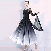 cheap Ballroom Dancewear-Ballroom Dance Competition  Dress Split Joint Crystals / Rhinestones Women&#039;s Training Performance Long Sleeve Mesh Spandex Chiffon