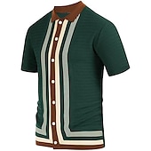 cheap Men&#039;s Classic Polo-Men&#039;s Knit Polo Sweater Polo Shirt Street Casual Button Classic Short Sleeve Fashion Casual Graphic Striped Button Front Summer Spring Fall Regular Fit Navy Blue Green Khaki Knit Polo Sweater